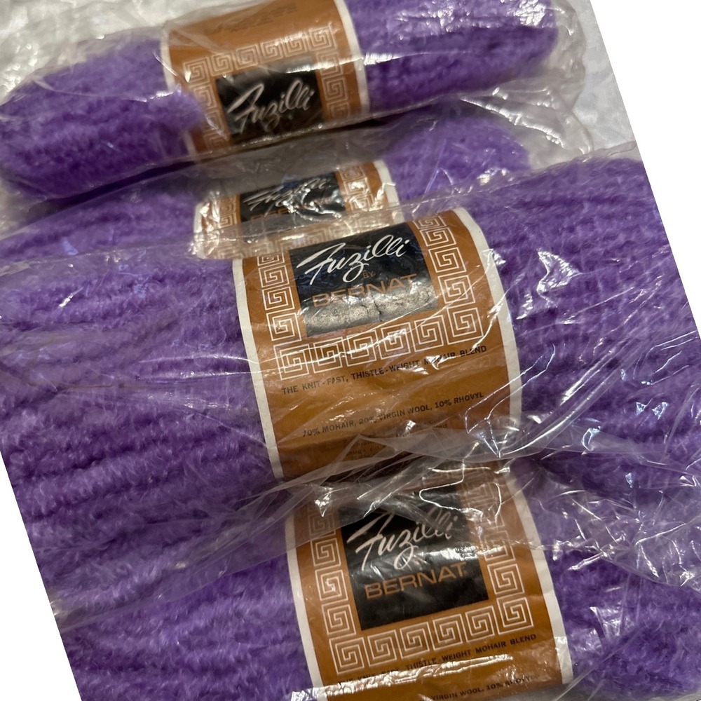 Bernat Fuzilli Yarn Lavender Purple New 6 Skein Mohair Wool Blend Thistle Weight
